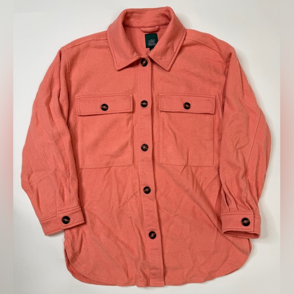 Pink Shacket Brushed Oversized Long Sleeve Button Down Shirt Jacket Fleece Plaid - Picture 16 of 17